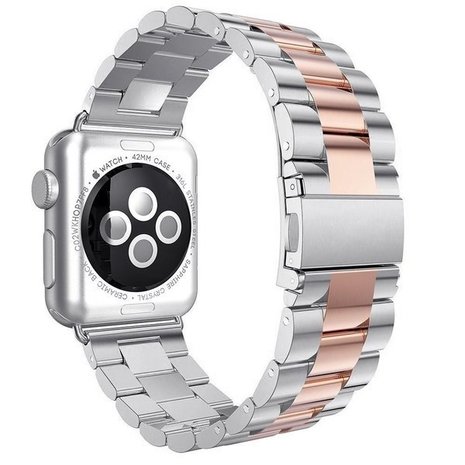 Strap-it® Strap-it Apple Watch 8 stalen band (zilver/rosé goud)