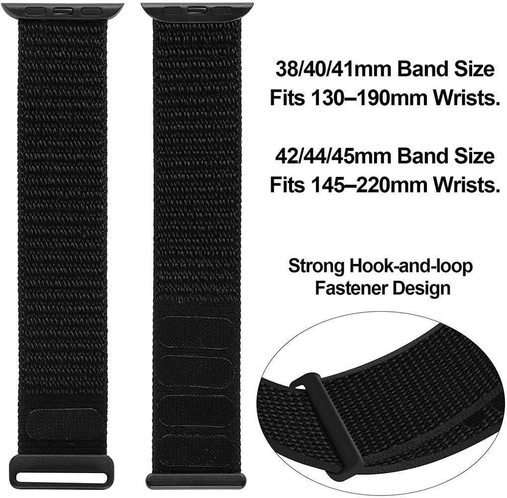 Strap-it® Strap-it Apple Watch 8 nylon loop bandje (zwart)