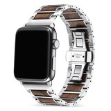 Strap-it® Apple Watch 8 stalen/houten bandje (zilver/bruin)