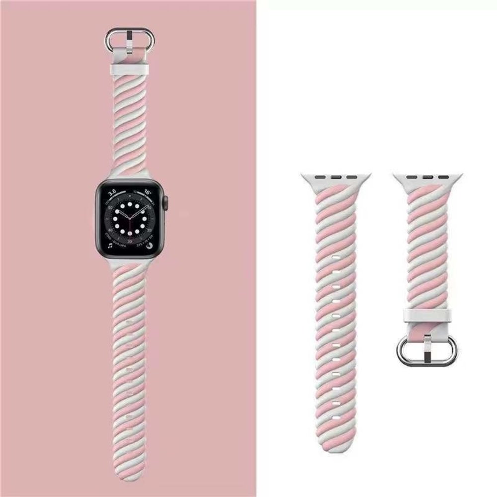 Strap-it® Strap-it Apple Watch 8 Twisted siliconen bandje (wit/roze)