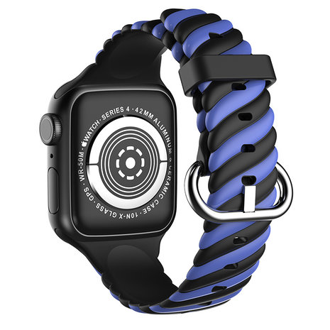Strap-it® Strap-it Apple Watch 8 Twisted siliconen bandje (zwart/blauw)