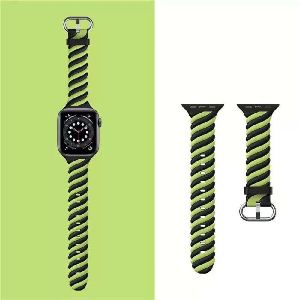 Strap-it® Strap-it Apple Watch 8 Twisted siliconen bandje (zwart/geel)