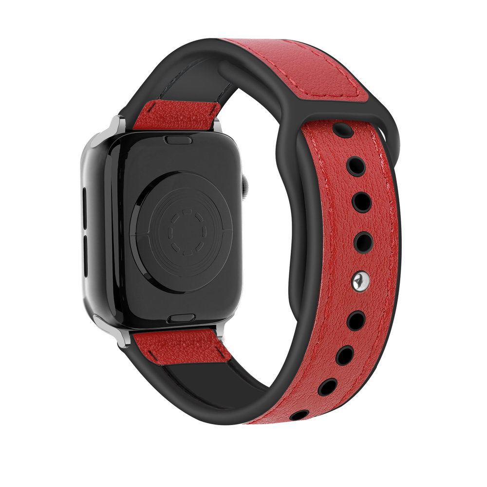 Strap-it® Strap-it Apple Watch 8 leren hybrid bandje (rood) Strap-it® Strap-it Apple Watch 8 leren hybrid bandje (rood)
