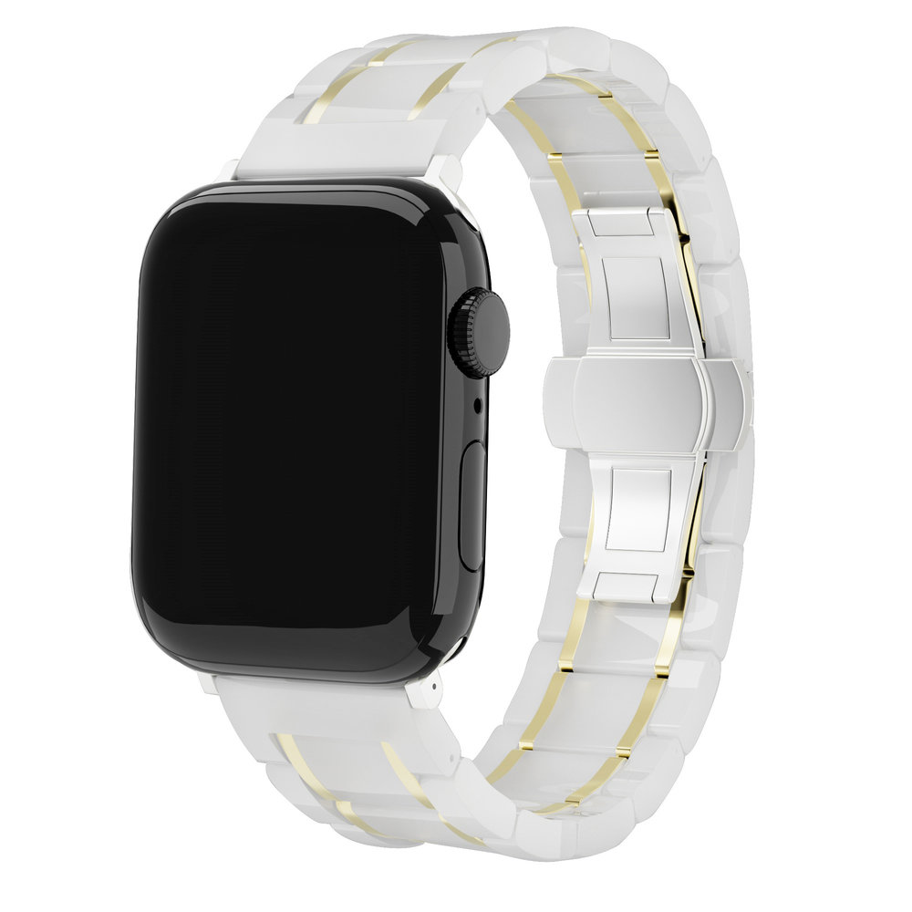 Strap-it® Strap-it Apple Watch 8 keramiek stalen band (wit/goud)