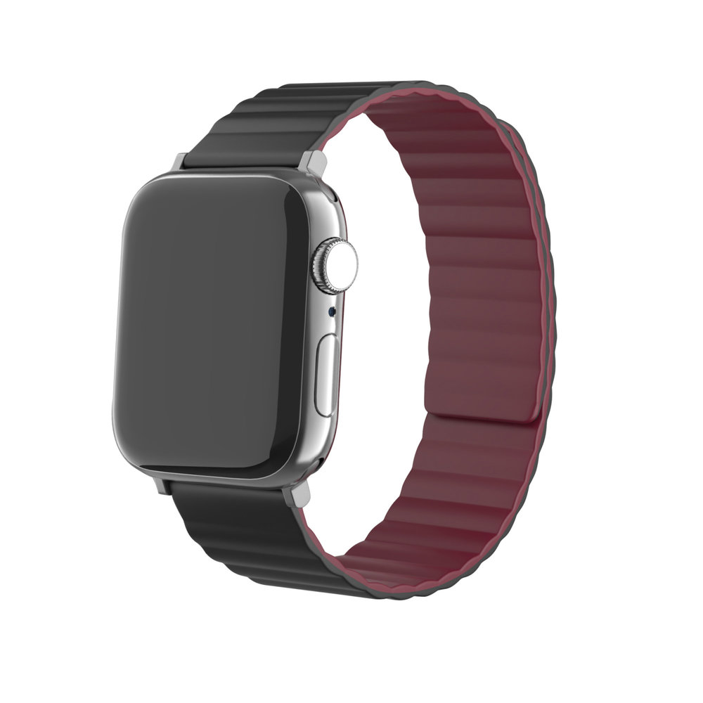 Strap-it® Strap-it Apple Watch 8 magnetisch siliconen bandje (zwart/rood)