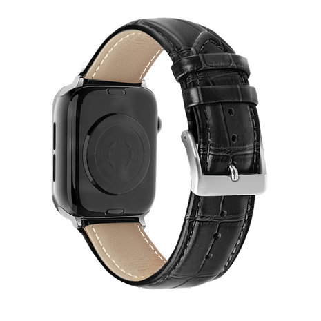 Strap-it® Strap-it Apple Watch 8 leather crocodile grain band (zwart)