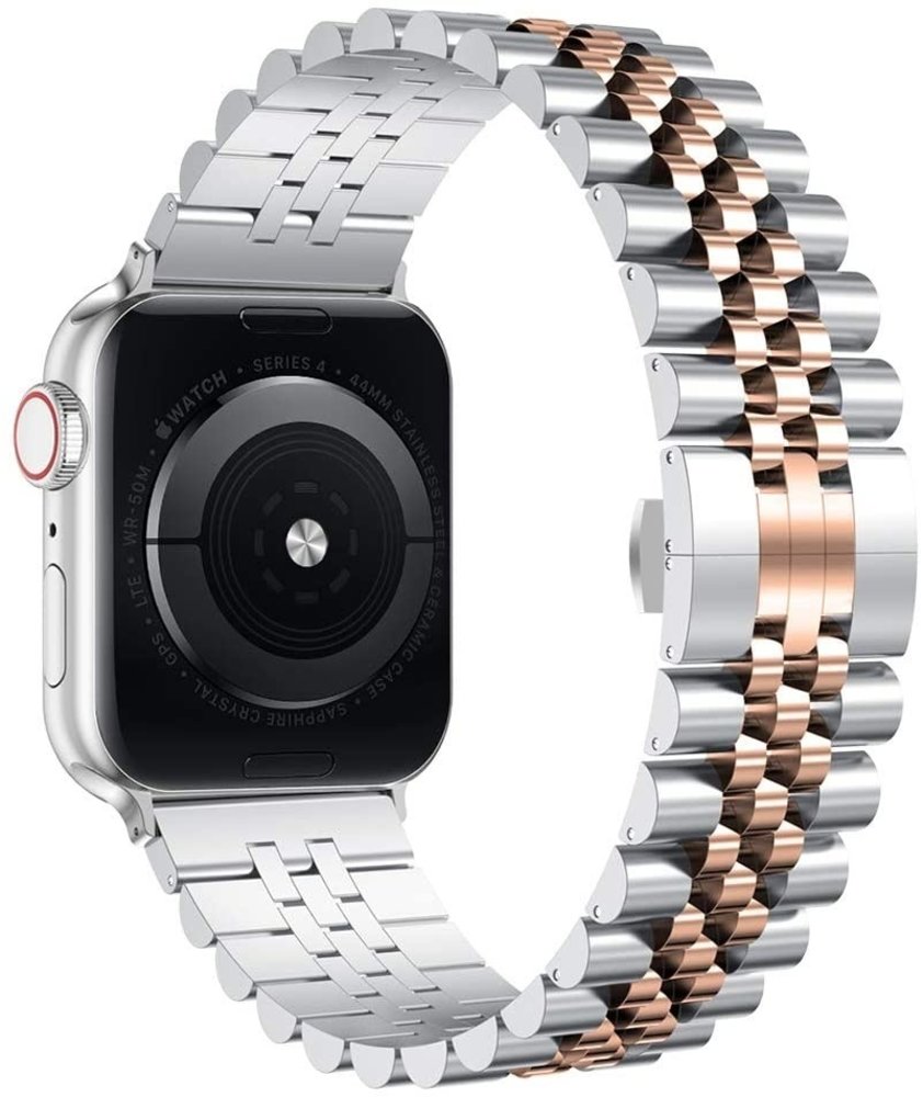Strap-it® Strap-it Apple Watch Ultra Jubilee stalen band (zilver/rosé goud)