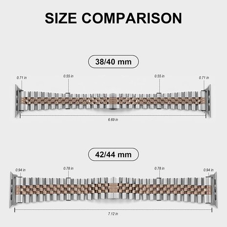 Strap-it® Strap-it Apple Watch Ultra Jubilee stalen band (zilver/rosé goud)