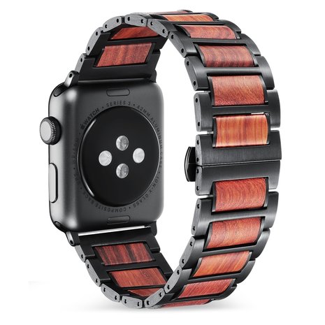 Strap-it® Strap-it Apple Watch Ultra stalen/houten bandje (zwart/bruin) Strap-it® Strap-it Apple Watch Ultra stalen/houten bandje (zwart/bruin)