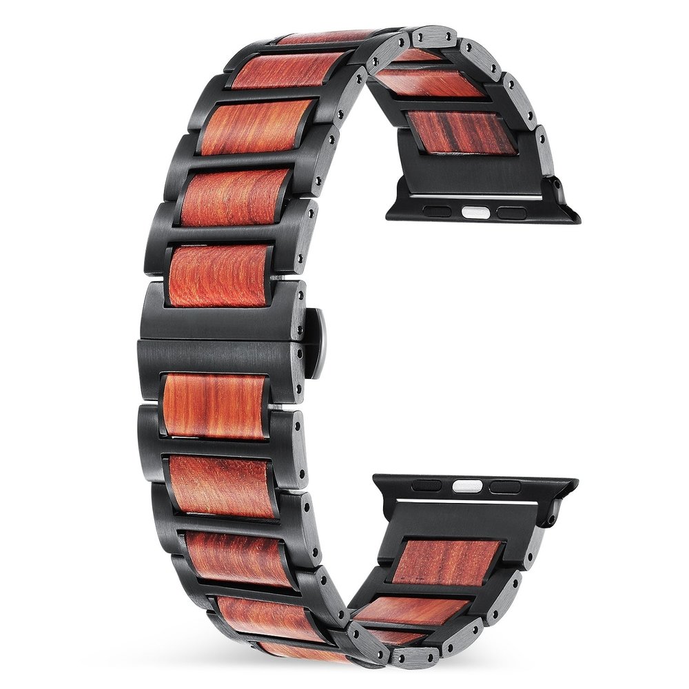 Strap-it® Strap-it Apple Watch Ultra stalen/houten bandje (zwart/bruin) Strap-it® Strap-it Apple Watch Ultra stalen/houten bandje (zwart/bruin)