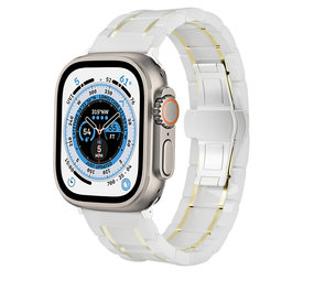 Strap-it® Apple Watch Ultra keramiek stalen band (wit/goud) Strap-it® Apple Watch Ultra keramiek stalen band (wit/goud)