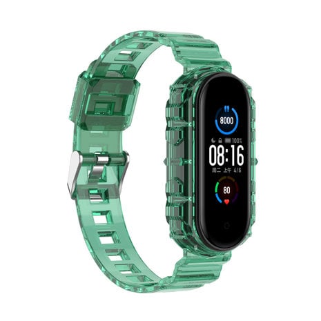 Strap-it® Strap-it Xiaomi Mi Band 5 clear TPU bandje (transparant-groen)