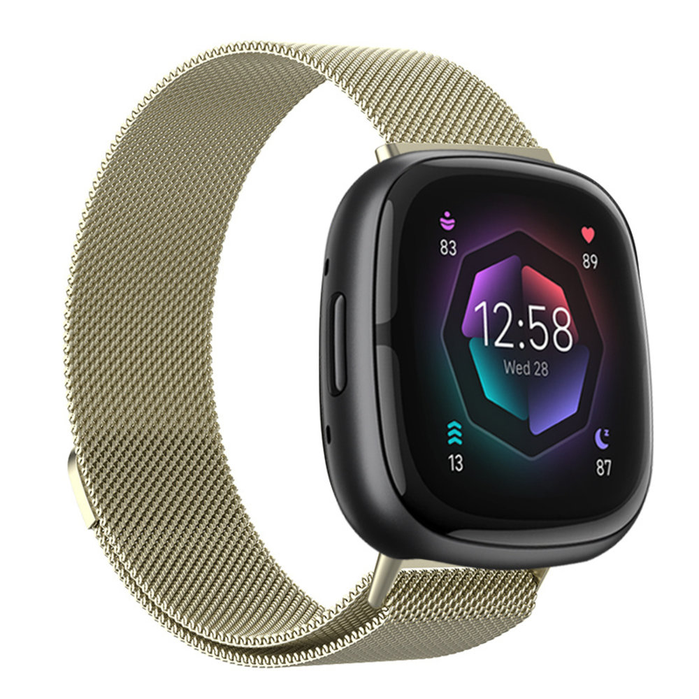 Strap-it® Strap-it Fitbit Sense 2 Milanese band (licht goud)