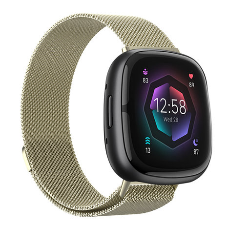 Strap-it® Strap-it Fitbit Sense 2 Milanese band (licht goud)