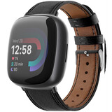 Strap-it® Fitbit Versa 4 bandje leer (strak zwart)