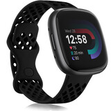 Strap-it® Fitbit Versa 4 siliconen bandje met gaatjes (zwart)