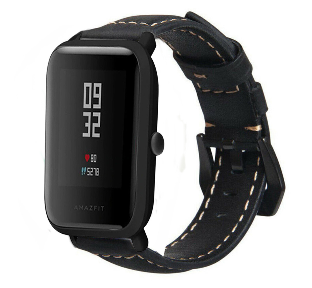 Strap-it® Strap-it Xiaomi Amazfit Bip leren bandje (zwart)