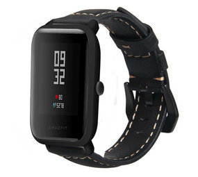 Strap-it® Xiaomi Amazfit Bip leren bandje (zwart)