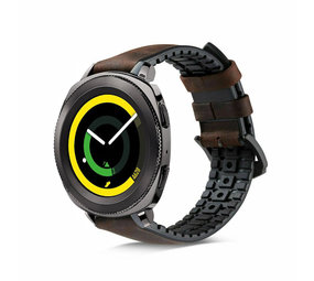Strap-it® Samsung Gear Sport siliconen / leren bandje (zwart-bruin)