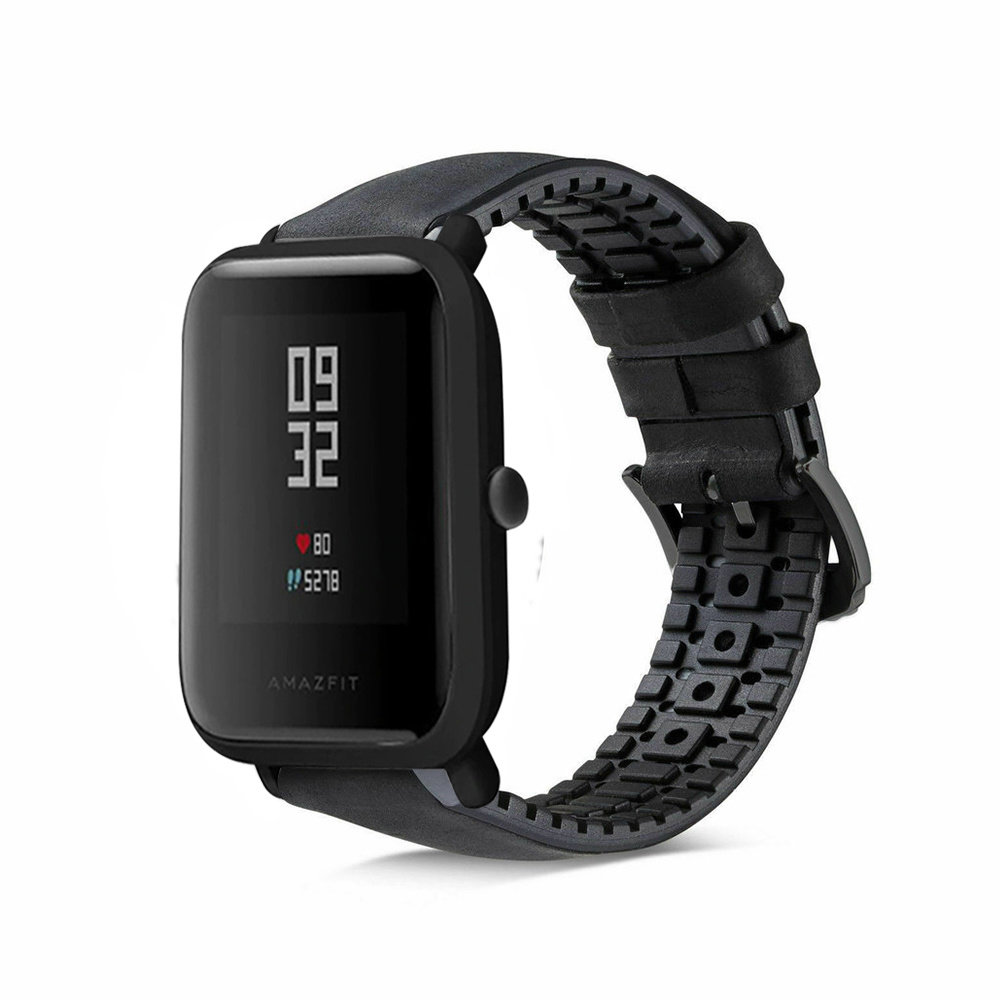 Strap-it® Strap-it Xiaomi Amazfit Bip siliconen / leren bandje  (zwart)