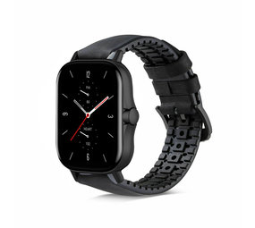 Strap-it® Amazfit GTS 2 siliconen / leren bandje  (zwart)