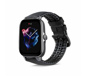 Strap-it® Amazfit GTS 3 siliconen / leren bandje  (zwart)