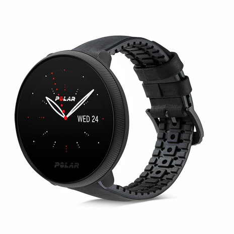 Strap-it® Strap-it Polar Ignite 2 siliconen / leren bandje  (zwart)