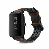Strap-it® Xiaomi Amazfit Bip siliconen / leren bandje (zwart-bruin)