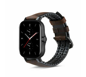 Strap-it® Amazfit GTS 2 siliconen / leren bandje (zwart-bruin)