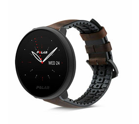 Strap-it® Polar Ignite 2 siliconen / leren bandje (zwart-bruin)