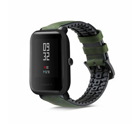Strap-it® Xiaomi Amazfit Bip siliconen / leren bandje (groen)