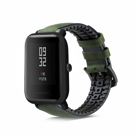 Strap-it® Strap-it Xiaomi Amazfit Bip siliconen / leren bandje (groen)