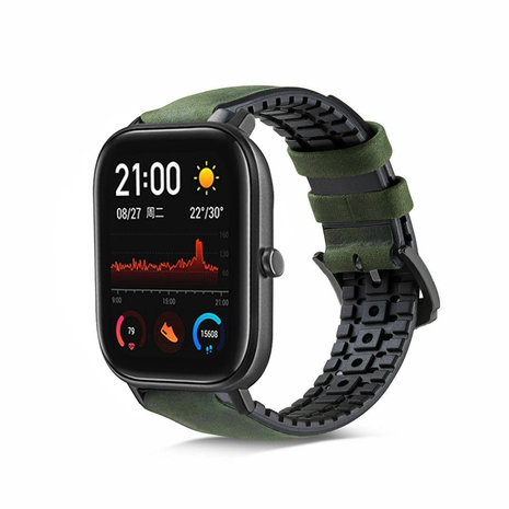 Strap-it® Strap-it Xiaomi Amazfit GTS siliconen / leren bandje (groen)