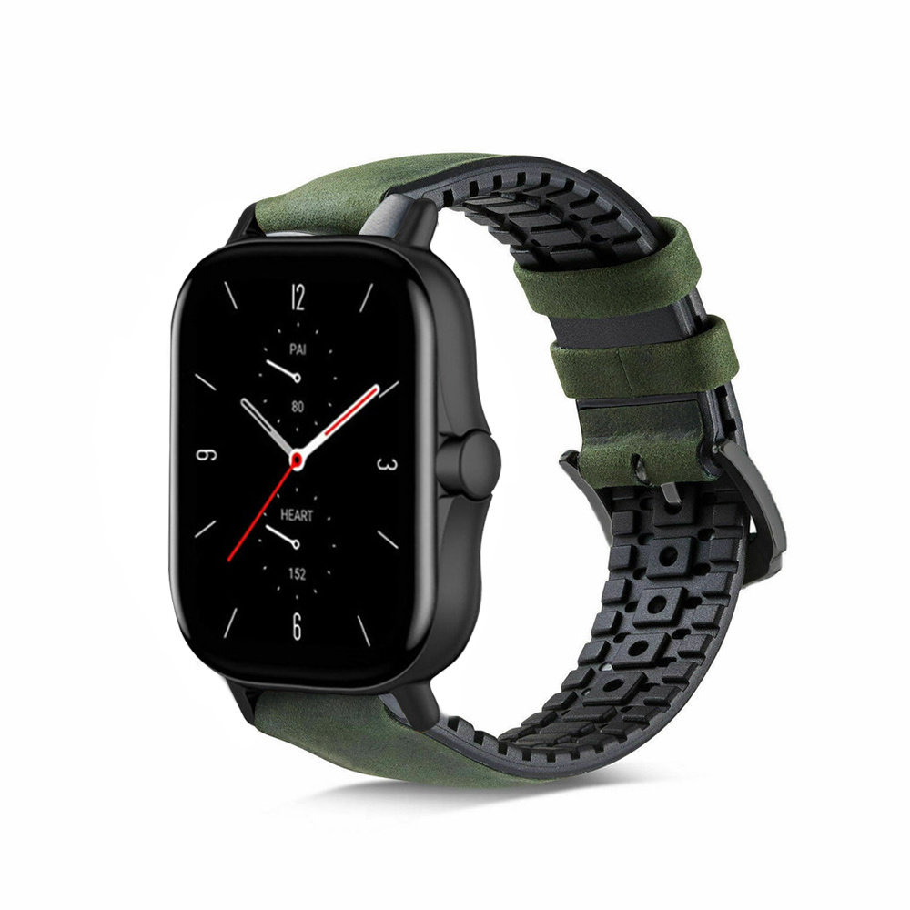 Strap-it® Strap-it Amazfit GTS 2 siliconen / leren bandje (groen)