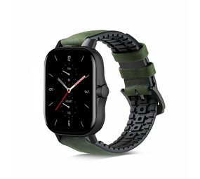 Strap-it® Amazfit GTS 2 siliconen / leren bandje (groen)