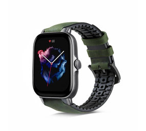 Strap-it® Amazfit GTS 3 siliconen / leren bandje (groen)