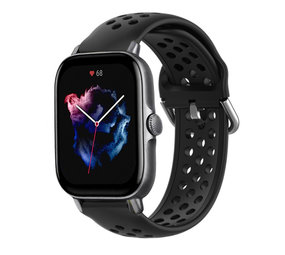 Strap-it® Amazfit GTS 3 siliconen bandje met gaatjes (zwart)