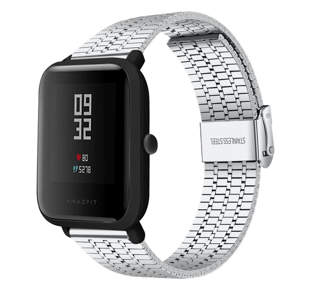 Strap-it® Strap-it Xiaomi Amazfit Bip roestvrij stalen band (zilver) Strap-it® Strap-it Xiaomi Amazfit Bip roestvrij stalen band (zilver)
