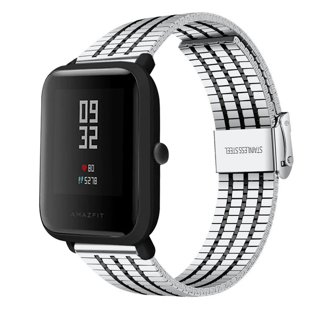 Strap-it® Strap-it Xiaomi Amazfit Bip roestvrij stalen band (zilver/zwart) Strap-it® Strap-it Xiaomi Amazfit Bip roestvrij stalen band (zilver/zwart)