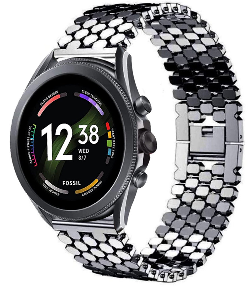 Strap-it® Strap-it Fossil Gen 6 44mm stalen vis band (zwart)