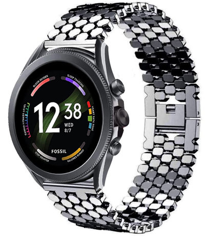 Strap-it® Strap-it Fossil Gen 6 44mm stalen vis band (zwart)