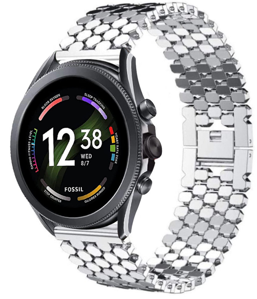 Strap-it® Strap-it Fossil Gen 6 44mm stalen vis band (zilver) Strap-it® Strap-it Fossil Gen 6 44mm stalen vis band (zilver)