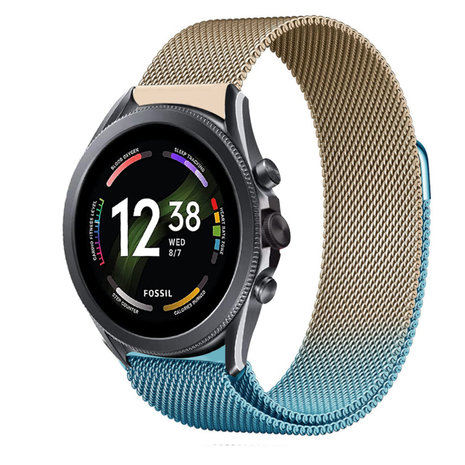 Fossil Gen 6 44mm Milanese band blauw goud Smartwatchbanden