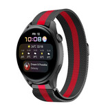 Strap-it® Huawei Watch 3 (Pro) Milanese band (zwart/rood)