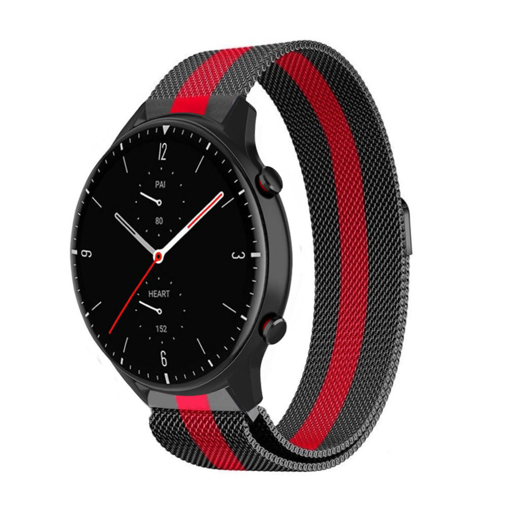 Strap-it® Strap-it Amazfit GTR 2 Milanese band (zwart/rood) Strap-it® Strap-it Amazfit GTR 2 Milanese band (zwart/rood)