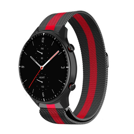 Strap-it® Strap-it Amazfit GTR 2 Milanese band (zwart/rood) Strap-it® Strap-it Amazfit GTR 2 Milanese band (zwart/rood)