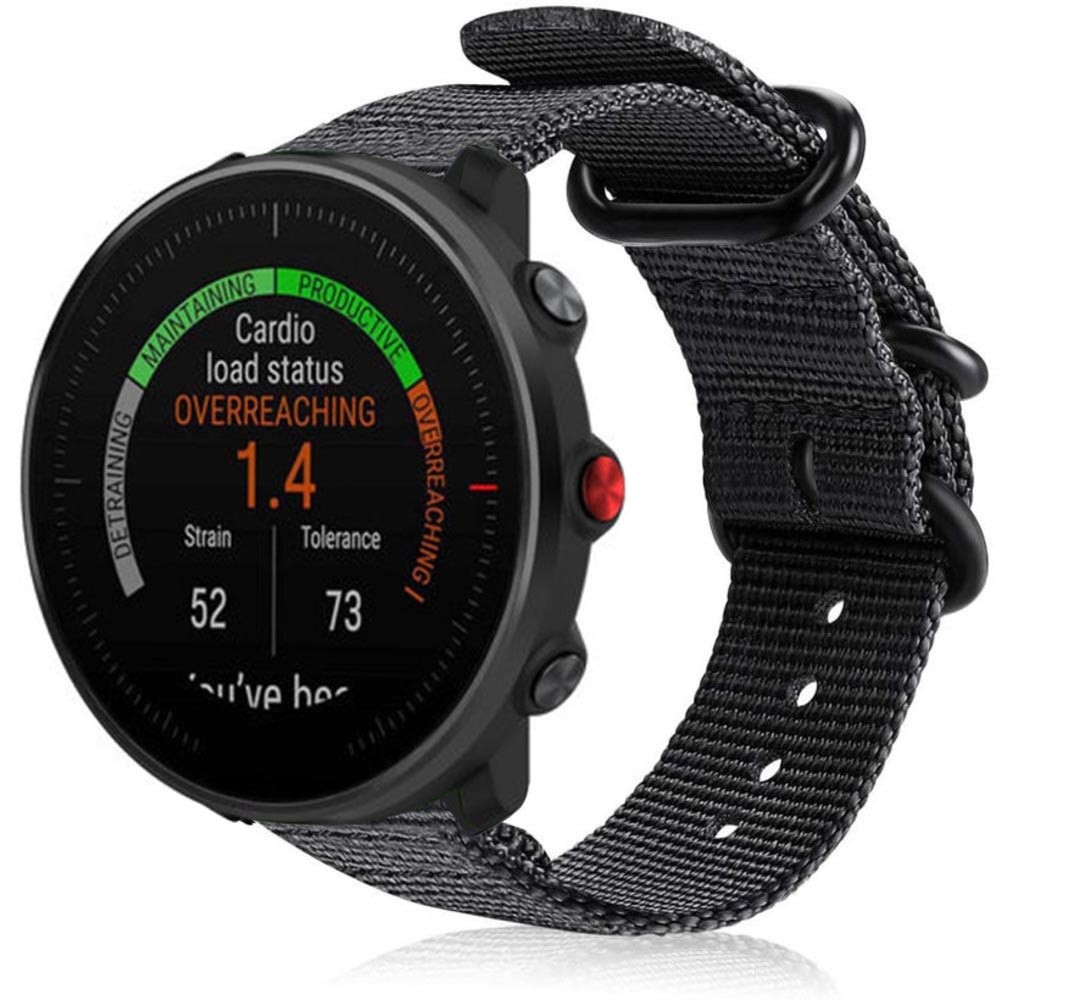 Strap-it® Strap-it Polar Vantage M nylon gesp band (zwart)