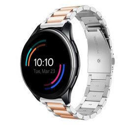 Strap-it® OnePlus Watch stalen band (zilver/rosé goud)