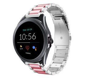 Strap-it® Fossil Gen 5e 44mm stalen band (zilver/roze)