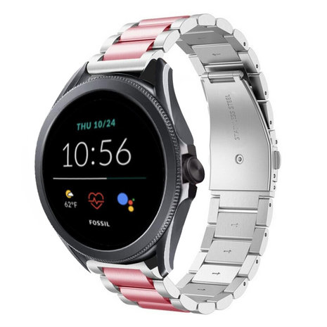 Strap-it® Strap-it Fossil Gen 5e 44mm stalen band (zilver/roze)